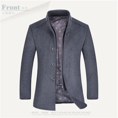 Gray Модный зимний поп мужской съемный жилет Тренч модный бизнес VogueWool тонкие шерстяные плотные теплые пальто куртка мужская - Цвет: Gray