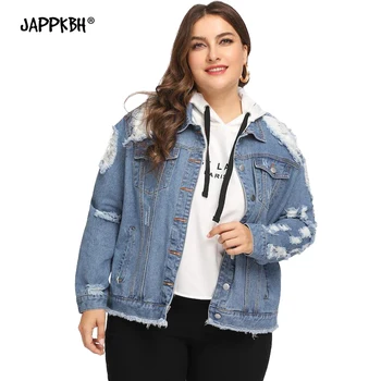 

Spring Women's Jacket 2020 Casual Plus Size Slim Female Jacket Fashion Hole Denim Long Sleeve Coat Women Outwear chaqueta mujer