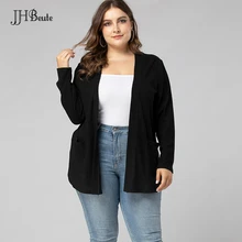 

JHBeute Black Cardigan Top Casual Autumn Winter Solid Color Braid Knitted Sweater Jacket 4XL Cardigan Women's Plus Size Clothing