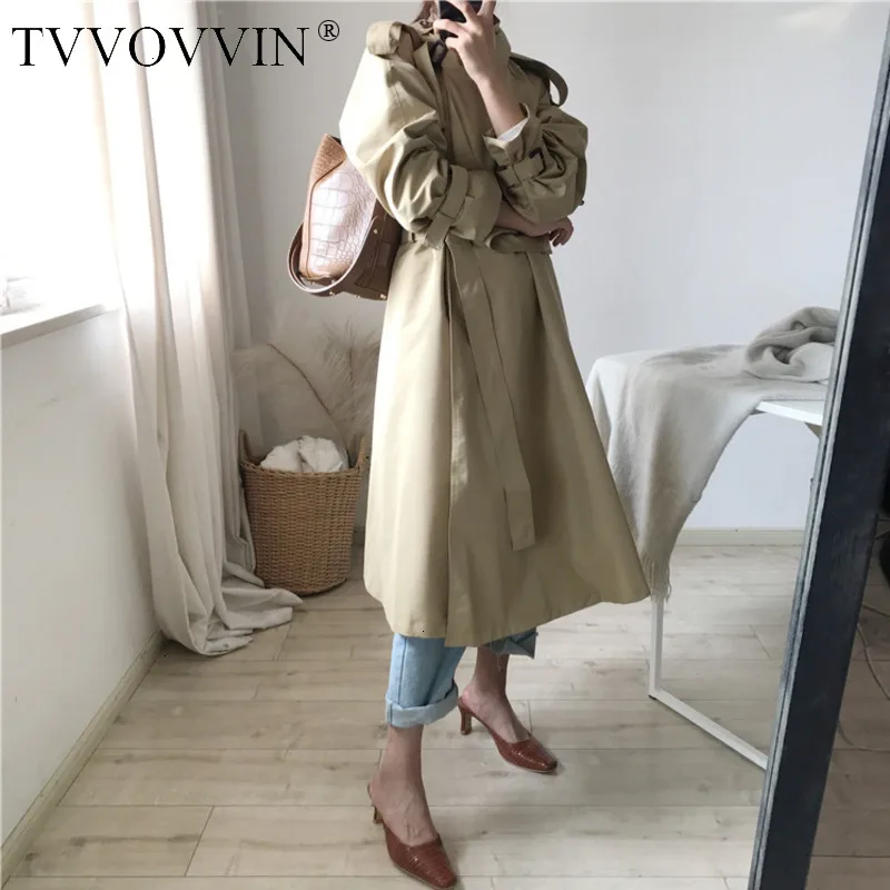 TVVOVVIN, выше колена, шикарное, Свободное пальто, осень, Chalaza, тип A, маятник, сложный, кусок, хлопок, Длинная ветровка для женщин ZX292