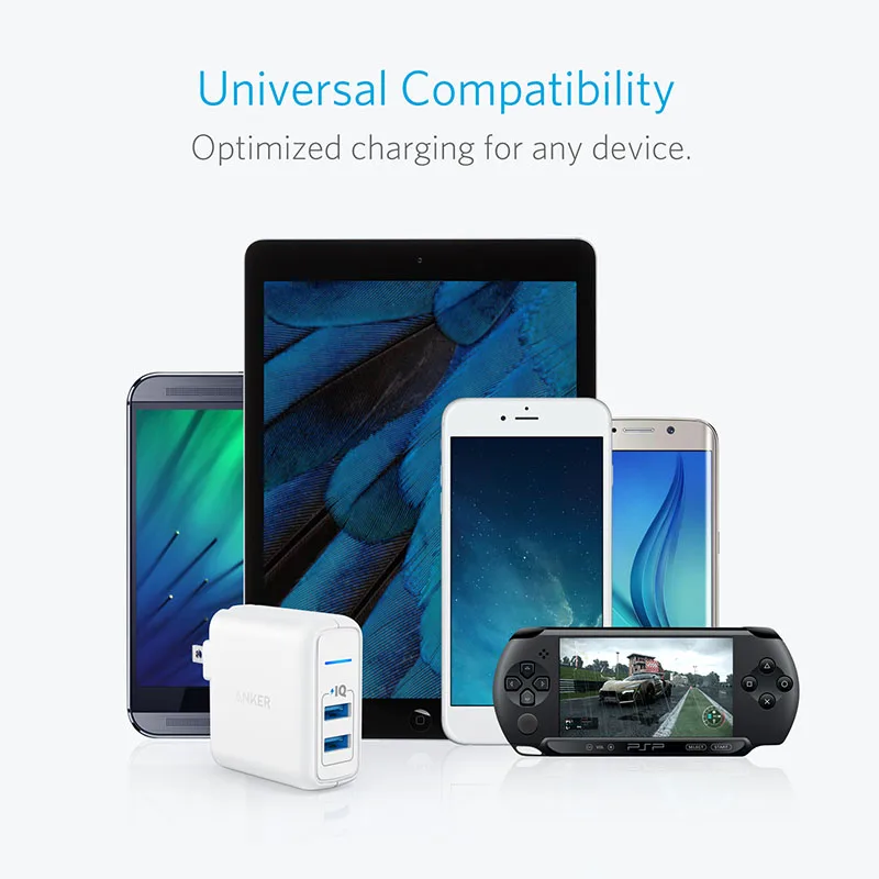 Зарядное устройство USB, Anker Elite Dual port 24 Вт настенное зарядное устройство, порт питания 2 с PowerIQ и складной вилкой, для iPhone Xs/XS Max/XR/X/8/7/6