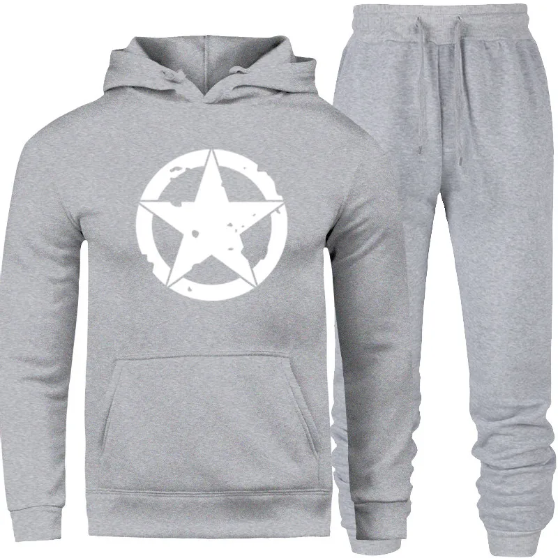 

2019 New Men Tracksuit Set Winter Fleece Hood Print Marvel Jacket+Pants Sweatshirts Male 2 Piece Set Hoodies Sporting Suit Coat