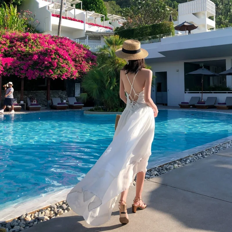 

2019 New Style Yamamoto French Retro Fairy Holiday Skirt Irregular Dovetail Skirt Cross Backless Bordelle Angela