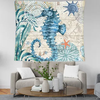 

Marine Life Rectangle 230x150cm Tapestry Sea Turtle Octopus Seahorse Print Home Decor Large Carpet Throw Yoga Mat Tablecloth