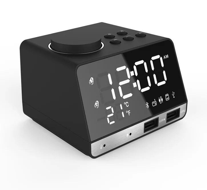 K11 Bluetooth 4,2 радио будильник динамик с 2 usb-портами светодиодный цифровой будильник домашний декор Повтор Настольные часы - Цвет: US black