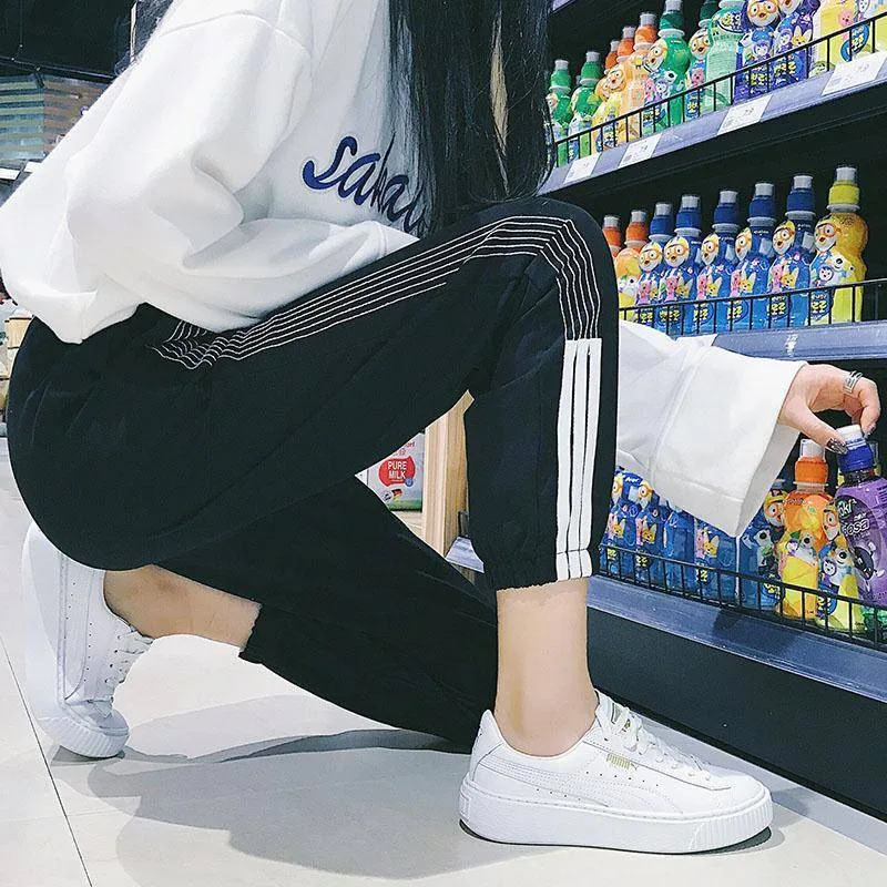 Harajuku повседневные черные женские брюки-карго, эластичные штаны с высокой талией, уличная одежда, корейские спортивные штаны, Joggersburberry, штаны в стиле хип-хоп