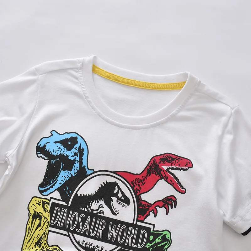 Amazon for Summer New Style Childrenswear Printed Dinosaur Pure Cotton Short-sleeved T-shirt Contrast Color BOY'S Baby Half Slee