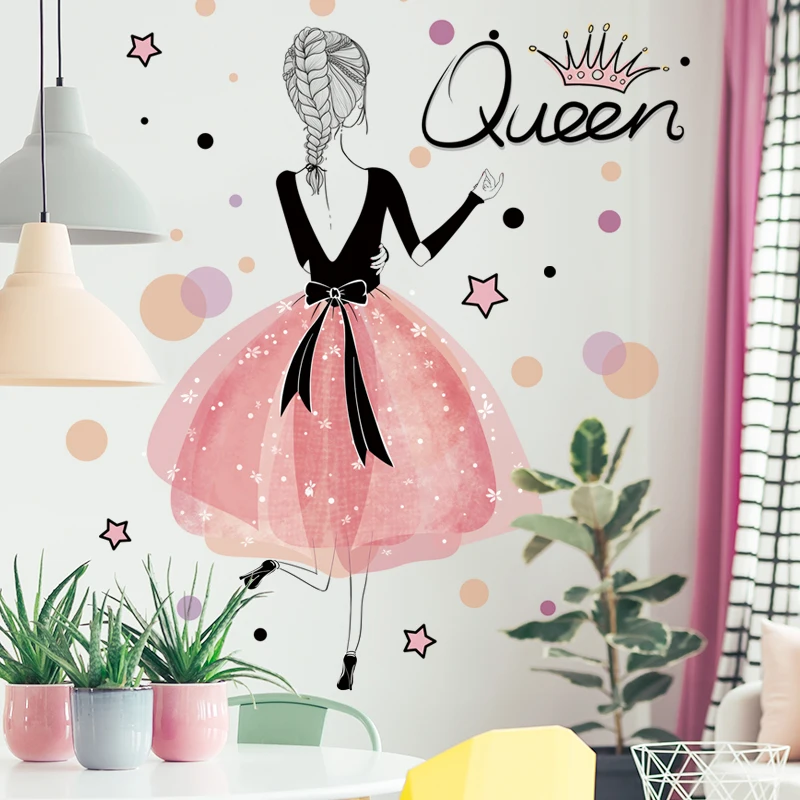 Розовая фея девушка наклейки на стену домашний декор DIY виниловое покрытие настенное искусство для детей детские комнаты украшение принт; ПВХ плакаты