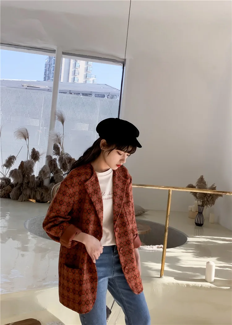 Women Clothes Wool Suit Female Autumn New Korean The Woolen Coat Casual Retro Short Check Small Suit Women
