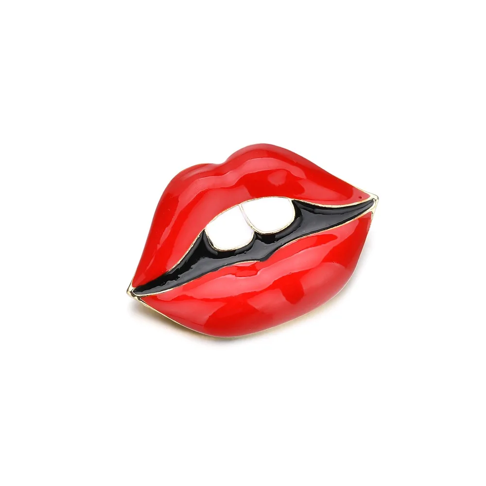 Сексуальные Броши с красными губами жемчужный шарф рубашка воротник зажим для