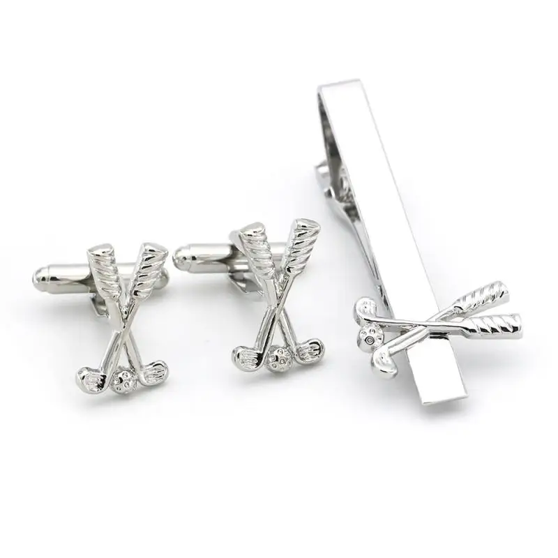 

Sports Series Silver Golf Club Cufflinks Tie Clip Set Men's Accessories High Quality Thick Plating