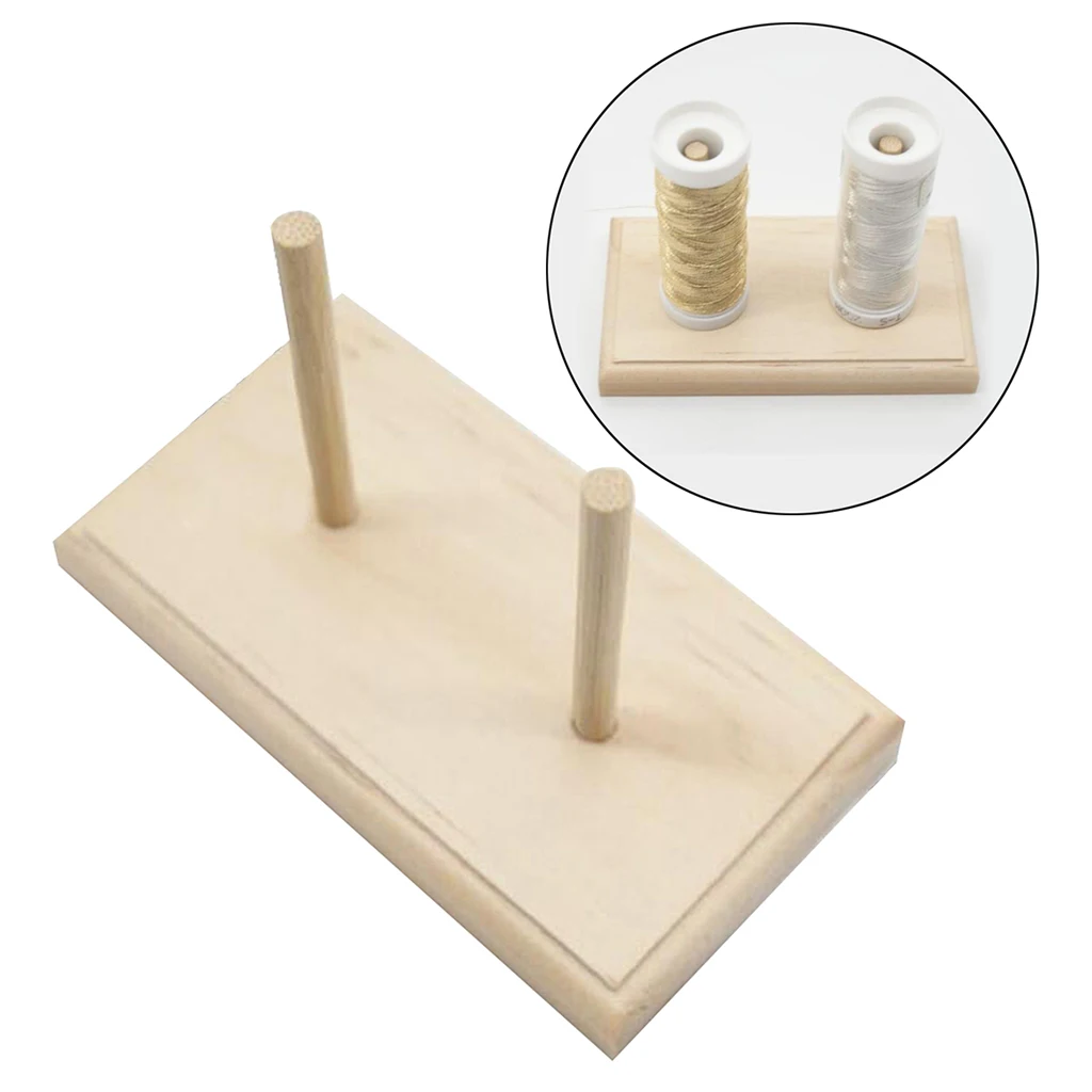 Wood Thread Stand Rack Holds Organizer 2 Spool Cone Embroidery Machine Sewing Storage Holder