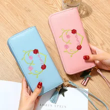 

Large Capacity PU Leather Women's Wallets Long Zipper Embroidered Coin Purses Fashion Female Card Holder Clutch Money Bag Clip