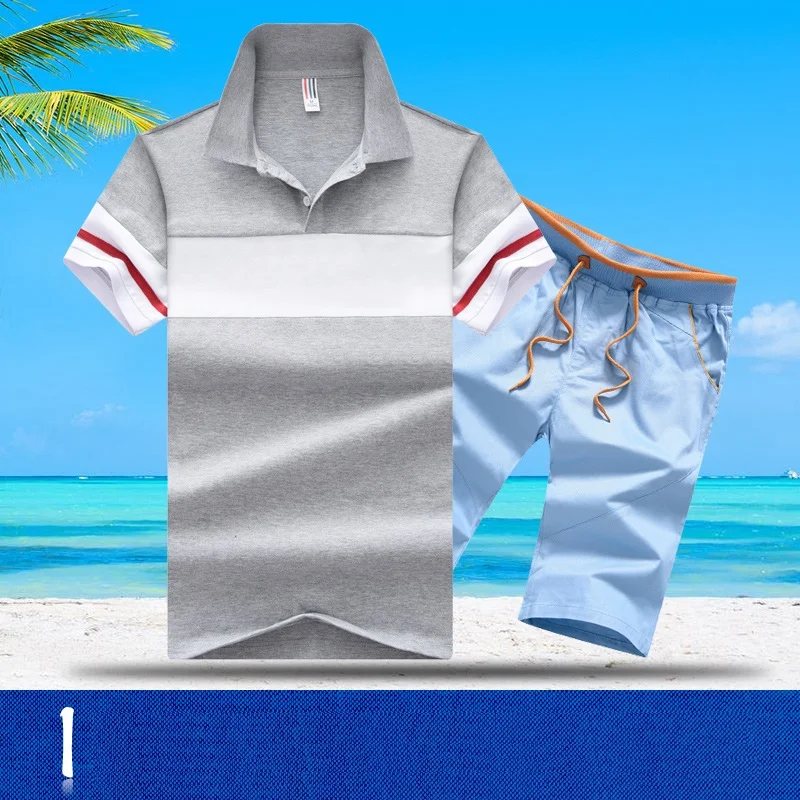 AZ-1812 I Aismz мужской спортивный костюм Moletom Masculino, комплект спортивных костюмов, Брендовые костюмы для поло, летний топ и шорты, модный мужской комплект из 2 предметов, футболка и шорты - Цвет: AZ-1812 I