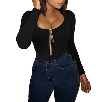 

Women's Sexy Ziper O Neck T Shirt Spring Autumn Knitted Slim T Shirt 2020 T Shirt Women Zipper Long Sleeve O-neck Tops