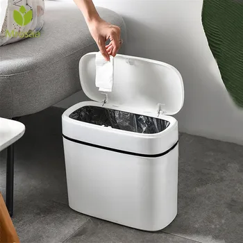 

12L One Key Button Trash Can Kitchen Waste Bins Household Bathroom Toilet Waterproof Narrow Seam Garbage Bin Trash Bag Holder
