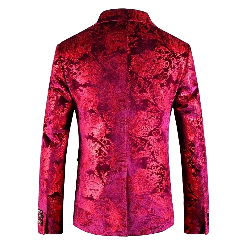 

Red plus size 5xl luxury velvet slim fit suit jacket men prom party club blazer