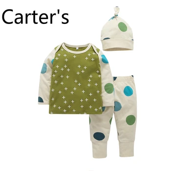 

Carter's Infant Girl Clothing Baby Suit Spring Autumn Set Baby Three-piece Set Polka Dot T-shirt Pants Hat Newborn Set Babys