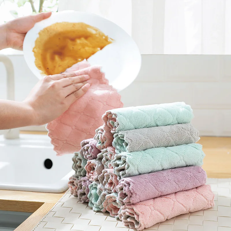 

Microfiber Kitchen Towel Absorbent Dish Cloth Non-stick Oil Washing Kitchen Rag Household Tableware Cleaning Wiping Tool 26*15cm