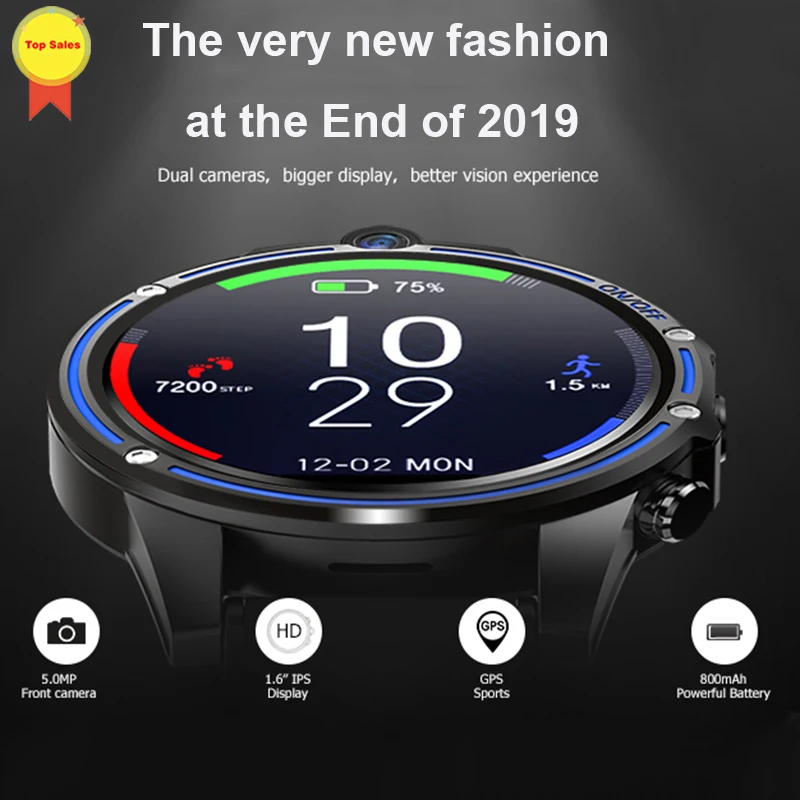 new design Smart Watch Phone 1.6inch 4G net 3G+32G 5.0MP Front side Dual Camera Video Call 800mAh Google Play Smart phone Watch