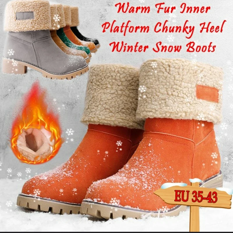 Winter Boots Women Fur Warm Snow Boots Ladies Warm Wool Booties Ankle Boot Comfortable Shoes Casual Female Mid Calf