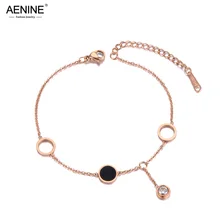 AENINE, богемные браслеты из нержавеющей стали, черные акриловые цепочки и звенья, для женщин, Модный CZ Кристалл, очаровательный браслет, ювелирное изделие AB19054