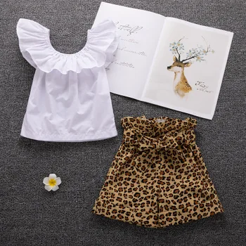 

New 2-6 years old children's clothing summer girls baby fashion wear sleeve sleeve baby shirt + leopard shorts two-piece suit