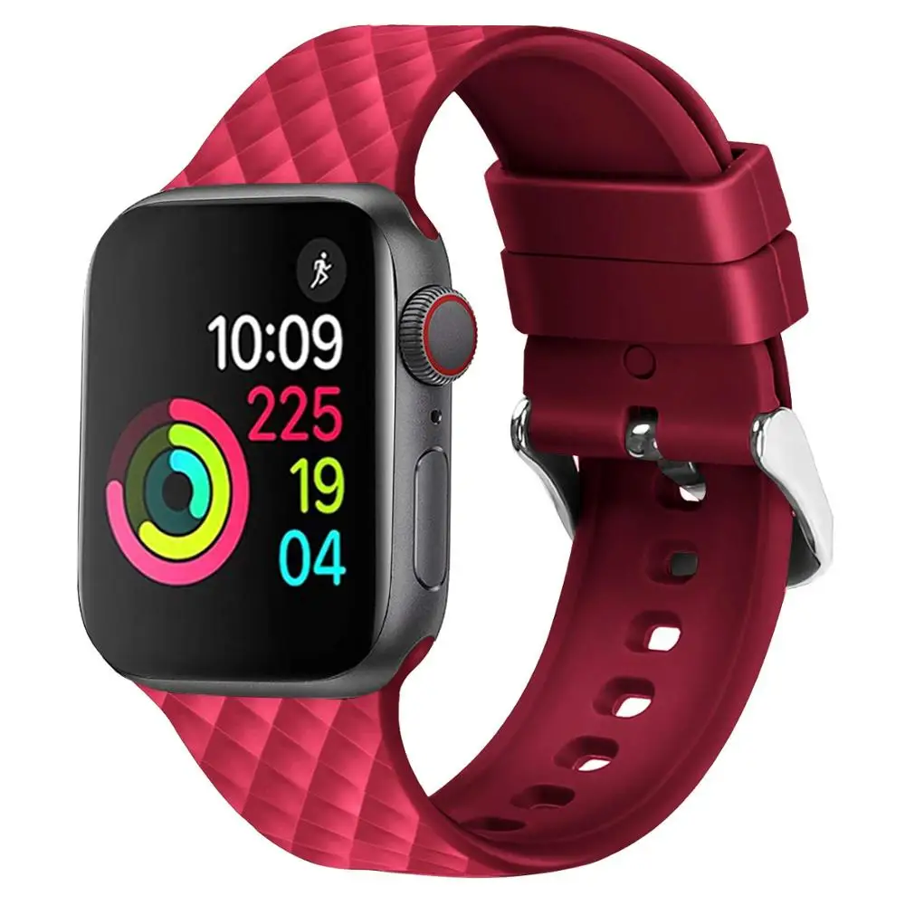 red Силиконовый ремешок для Apple watch 5 ремешок 44 мм 40 мм iwatch ремешок 38 мм 42 мм ромбический узор ремешок для часов Браслет Apple watch 4 3 2 1 38 - Цвет ремешка: red