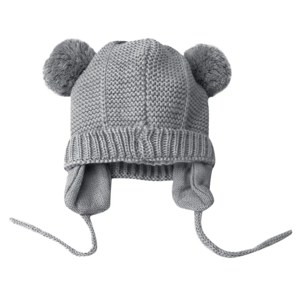 Детские брендовые шапки и шапки для зимы, теплая вязаная шапка для мальчиков и девочек, шапка с помпонами для младенцев, одноцветная вязаная шапка с помпонами,#1122 - Цвет: Gray