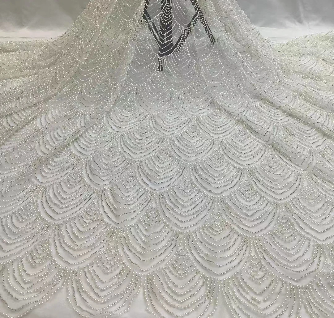 

New Arrivals Heavy Workmanship Beautiful arc Sequin beads embroidery Couture Fabric French Nigerian Lace Fabrics For Sewing