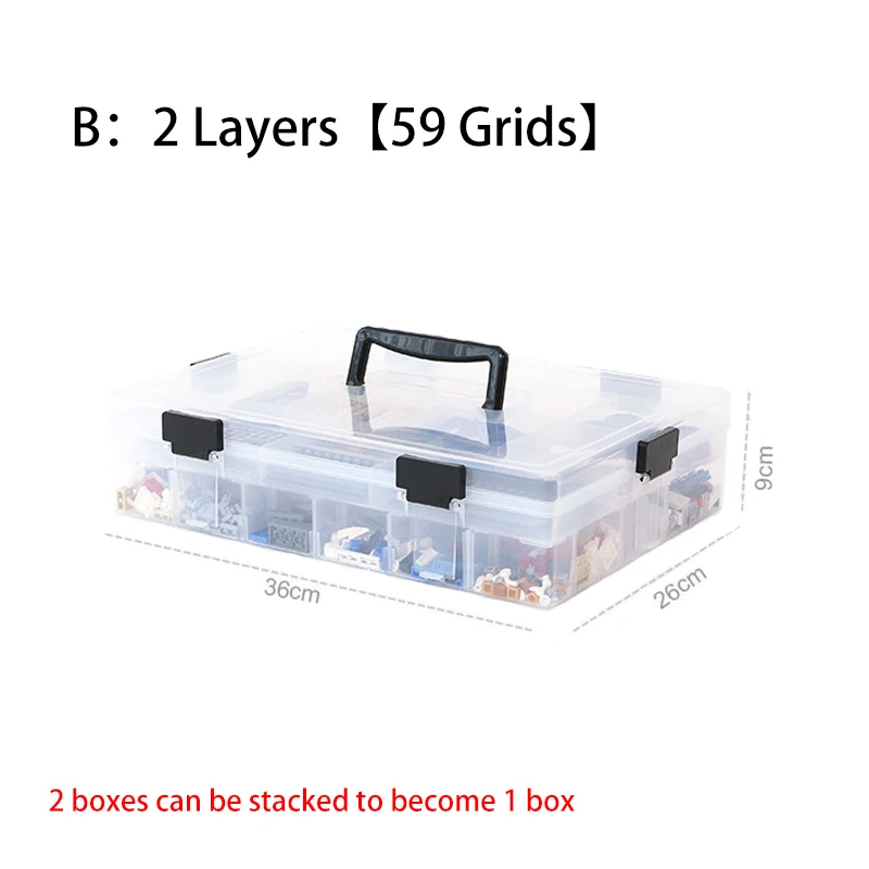 Caja de almacenamiento de bloques de construcción, organizador de juguetes  apilable con asa, contenedor de almacenamiento Compatible con Lego, estuche  de almacenamiento de rejilla - AliExpress