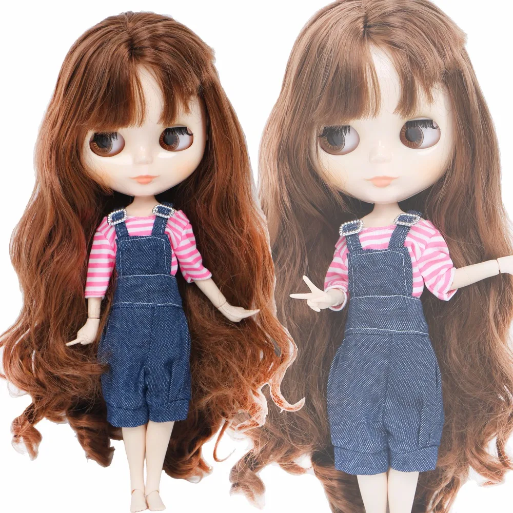 Модная одежда ручной работы для куклы Blythe 11,5 '', синяя розовая блузка, комбинезон, штаны, повседневная одежда, кукольная одежда, аксессуары, игрушка