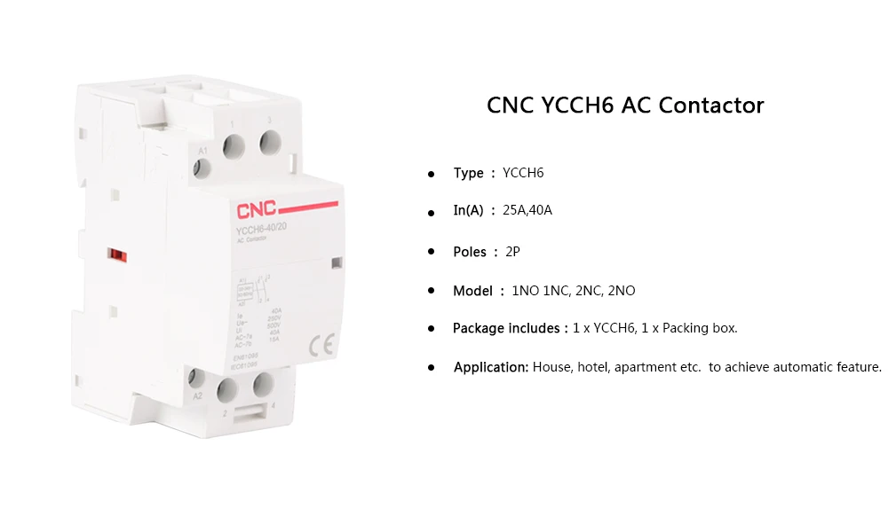 Description Picture 2 of itemCNC YCCH6 2P Din Rail Mounted Household Modular AC Contactor 25/40A 1NO 1NC 2NO 2NC 220/230V 50/60Hz for Smart Home House Hotel
