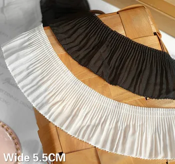 

Luxury White Black Organ Pleated Soft Chiffon Fabric Lace Fringe Ribbon Sewing Dress Collar Neckline Cuffs DIY Guipure Decor