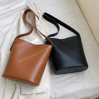 

2019 Autumn New Pu Fashion One Shoulder Slung Bucket Bag Simple Mother Bag Shoulder Bag Messenger Bag for Girls Mochilas