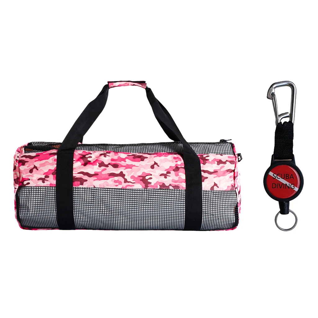 Durable Dive Mesh Duffel Bag Snorkeling Retractor Lanyard Holder Hook Carabiner for Diving Water Sports