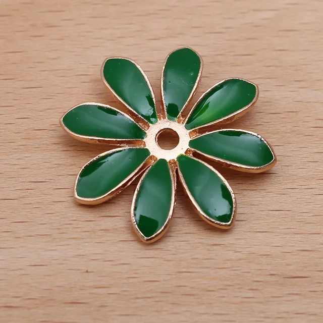 10pcs Metal Enamel Flower Beads Caps Blue Green Pink Filigree Flower Base Charms Pendants for Jewelry Making Components DIY Style E - Green