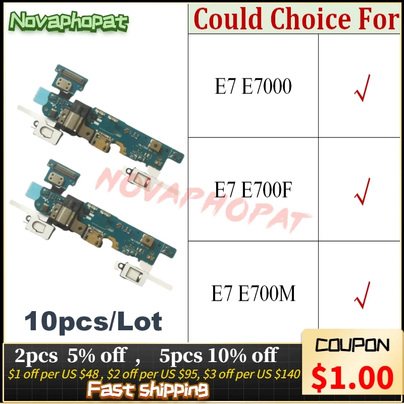 Novaphopat For Samsung Galaxy E7 E700F E700M E7000 Charger Port USB Dock Charging Port Headphone Audio Jack Flex Cable 10pcs lot