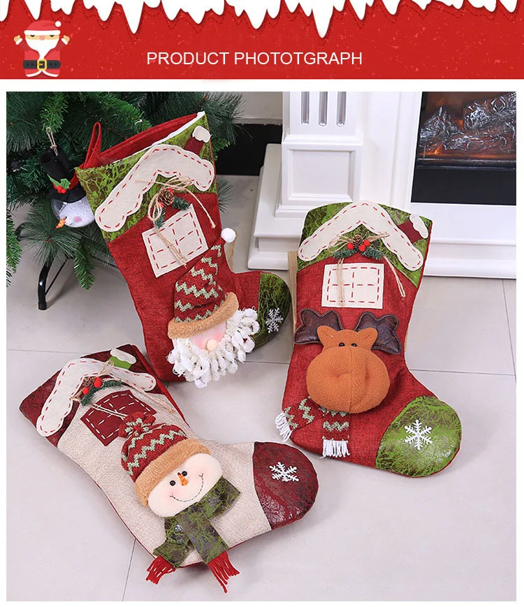 Christmas Sock Gifts Xmas Tree Decor Elk Stockings Pendant Ornaments Kids Candy Bag Gift Christmas Decoration For Shop Store