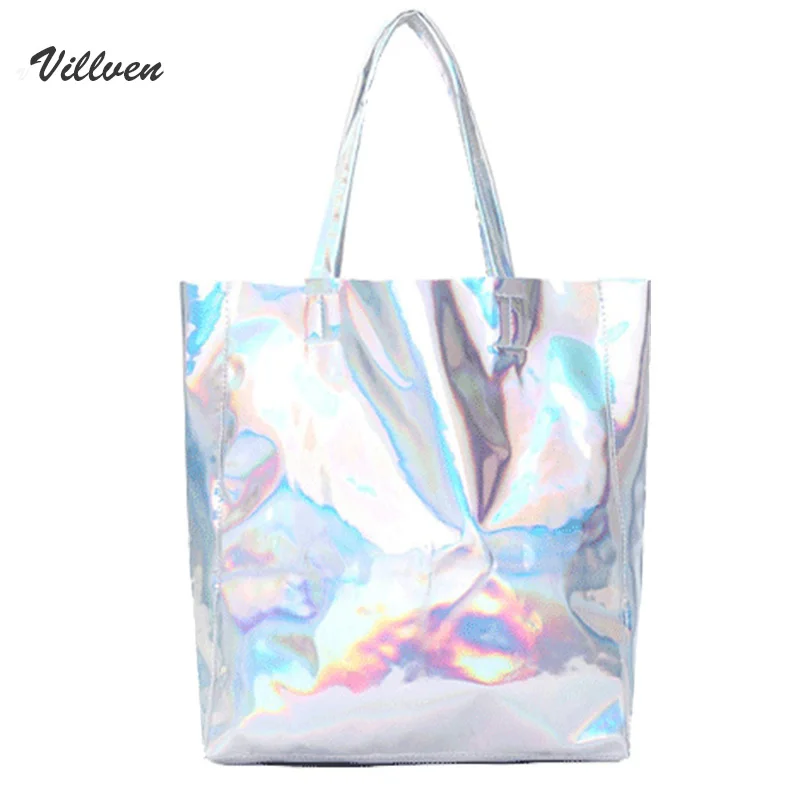 

New Women Handbag with Laser Hologram Leather Shoulder Bag for Women Large Capacity Individual Shopping Bags Casual Silver Bag