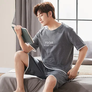 

Men Pajamas Summer Pure Cotton Short Sleeve Shorts Vest Youth Korean-style Casual Three-piece Set Thin Homewear Set