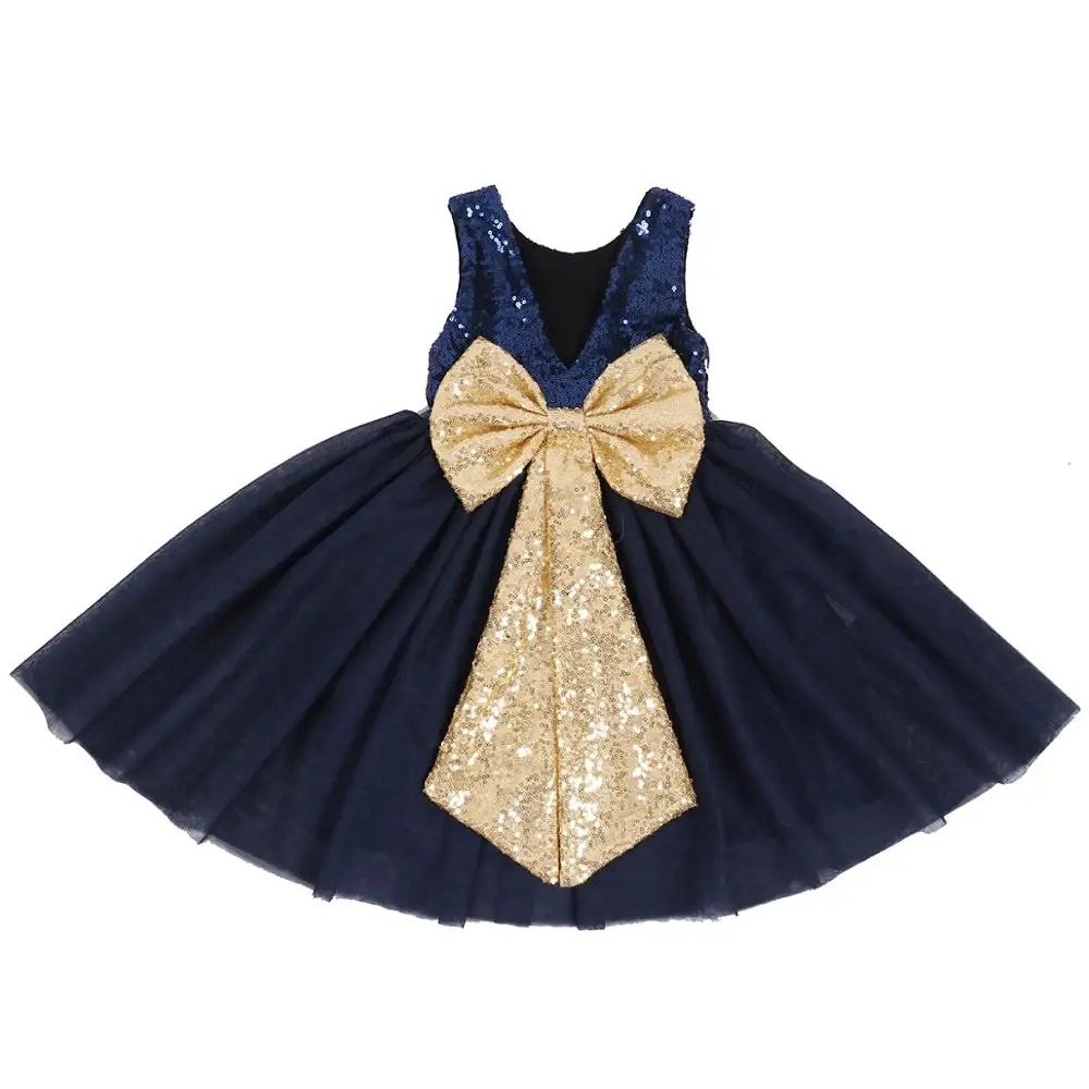 Navy Gold 02 Модное винтажное платье для девочек; свадебное платье с цветочным узором для девочек; вечерние платья-пачки с блестками для маленьких девочек; цвет королевский синий, серебристый - Цвет: Navy Gold 02