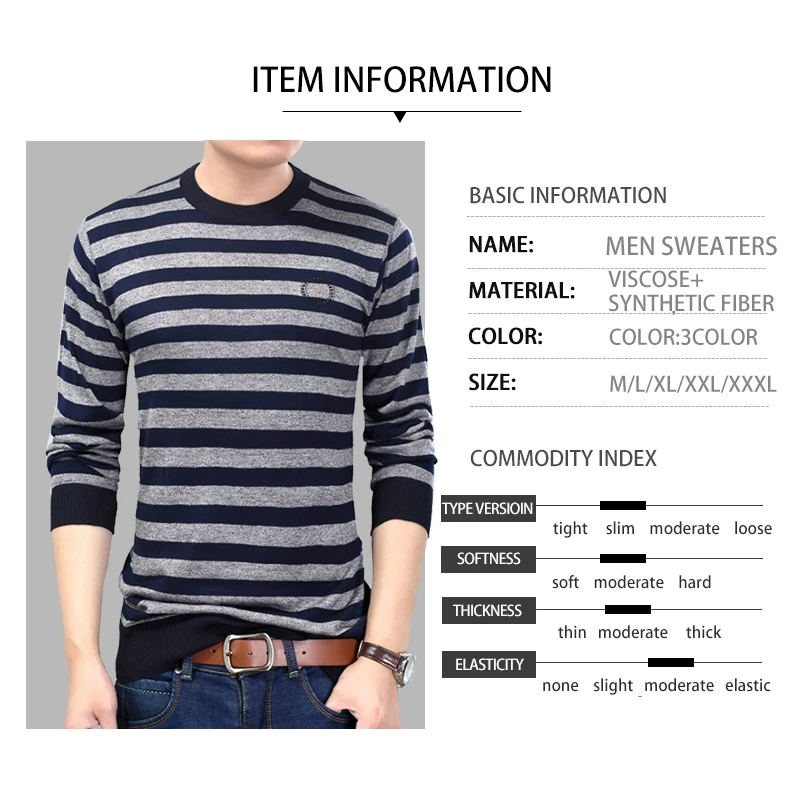 80% OFF Mens Pullover Basic Sweater O-neck Fashion Striped Cable Knit Sweater Autumn Winter Pullover Men Slim Fit Male Stripes Sweater