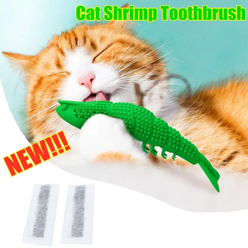 Hot Pet Cat Toy Shrimp Shape Cat Toothbrush Teething Toy With Catnip Pet Toys Shrimp Bite Clean Tooth Pets Cleaning Supplies