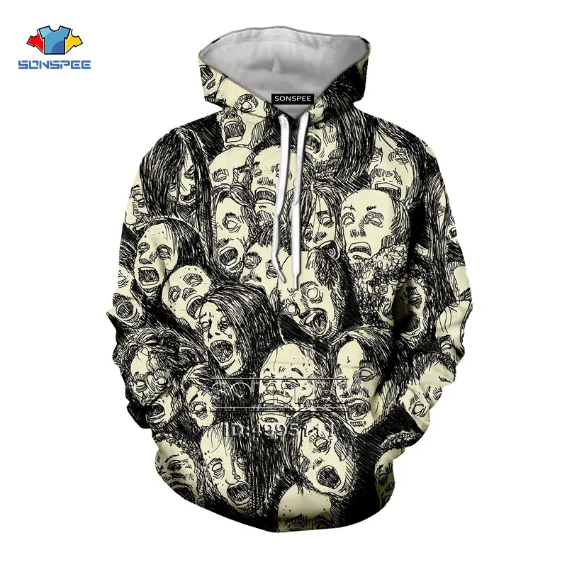 SONSPEE Japan Junji Ito Horror Manga 3D Print Men Women Hooded Hoodies Sweatshirts Pullover Casual Hip Hop Autumn Tops