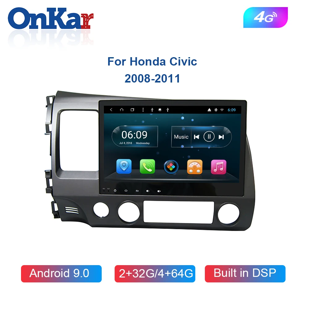 Автомагнитола ONKAR 2 Din Android для Honda Civic 2008 2011 GPS навигация 10 1 дюйма Full HD Bluetooth 5 0