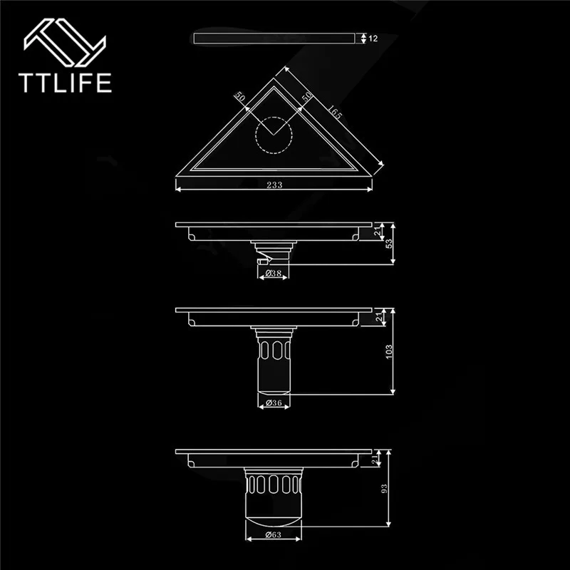 TTLIFE Нержавеющая сталь скрытый треугольный трап ванная комната плитка Невидимый душ слив волос Catcher балкон Чистый фильтр
