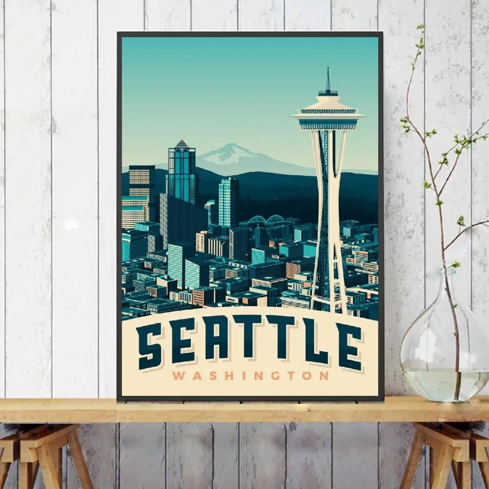 

Seattle Travel Art Canvas Poster Print Home Decor Painting No Frame