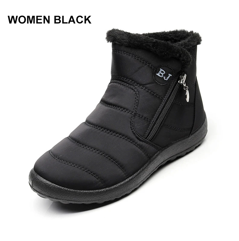 women black Merkmak/Новинка года; Зимняя мужская обувь; модные теплые зимние ботинки; нескользящие водонепроницаемые ботильоны; однотонные ботинки для пар; большие размеры - Цвет: women black