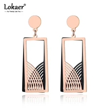 Lokaer трендовые титановые стальные геометрические прямоугольные серьги для женщин девушек Богемия розовое золото серьги гиперболы ювелирные изделия E19186